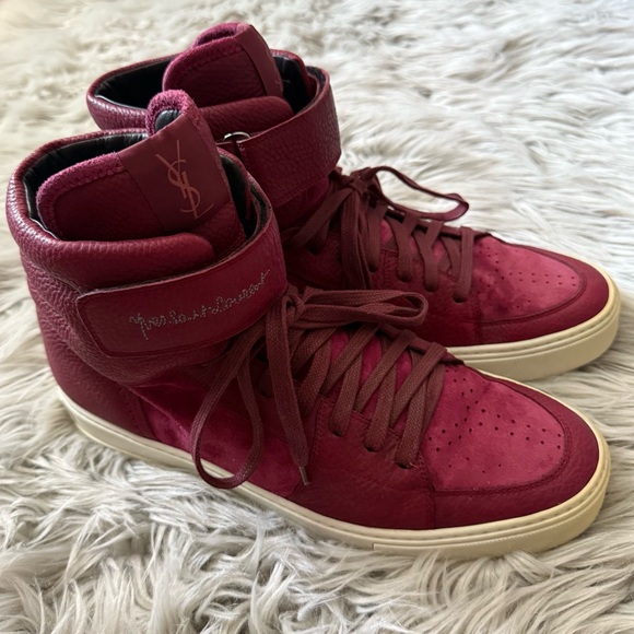 SAINT LAURENT YSL Malibu Velcro High Woody in Raspberry Size Mens EU 44 US 11 - Picture 1 of 13